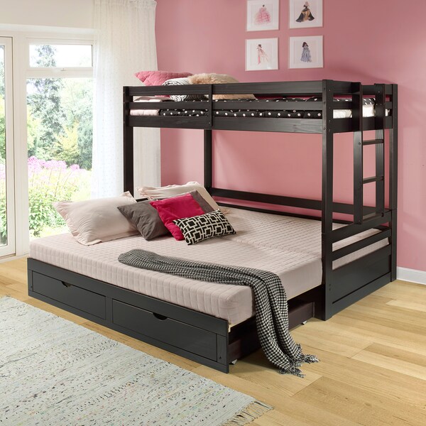 Alaterre Furniture Jasper Twin to King Extending Day Bed with Bunk Bed and Storage Drawers, Espresso - AJJP00P0