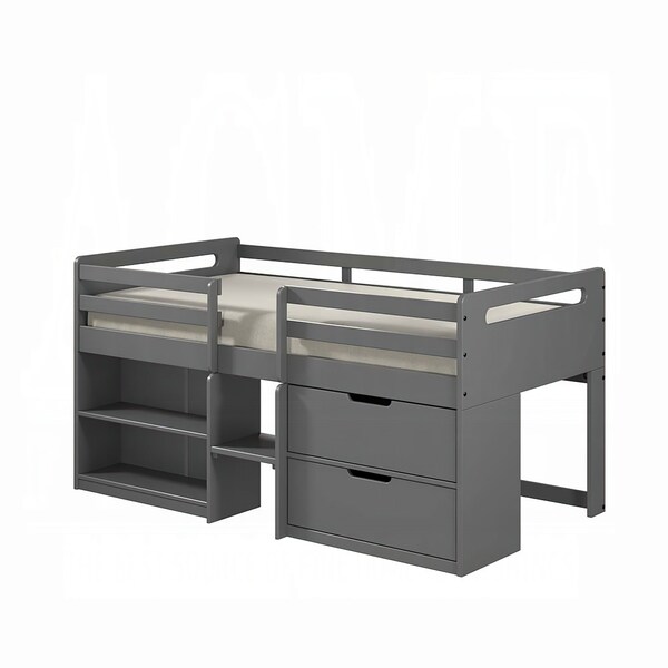 Acme Twin Loft Bed with Storage in Gray Finish - ER-0227GY