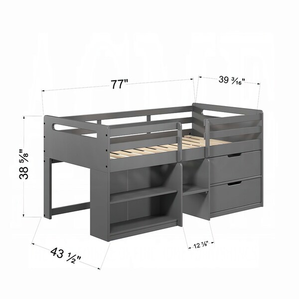 Acme Twin Loft Bed with Storage in Gray Finish - ER-0227GY