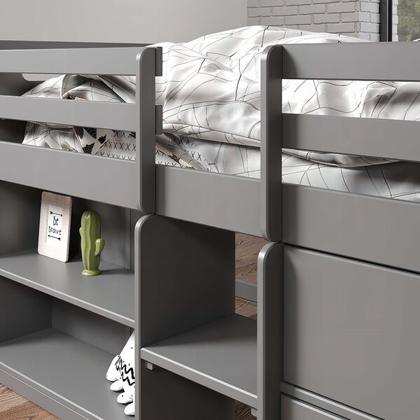 Acme Twin Loft Bed with Storage in Gray Finish - ER-0227GY