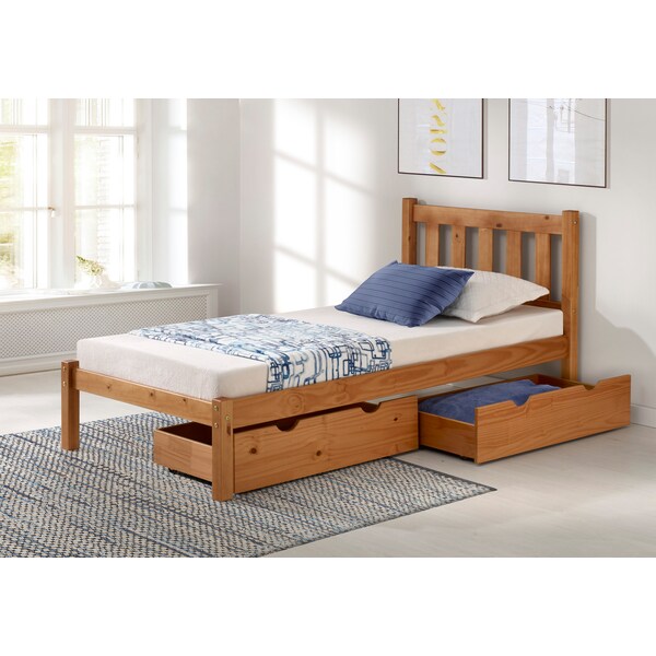 Alaterre Furniture Poppy Twin Wood Platform Bed with Storage Drawers, Cinnamon - AJPP10CIS