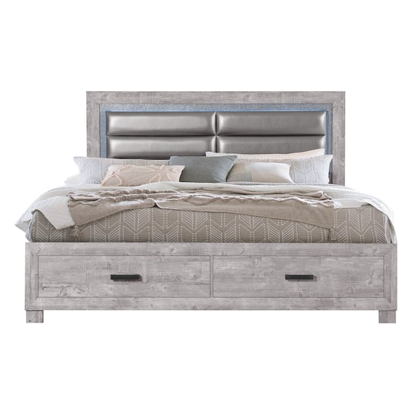 Global Furniture Usa Farmhouse Glam Paper Nolan Grey King Bed Group - 4454