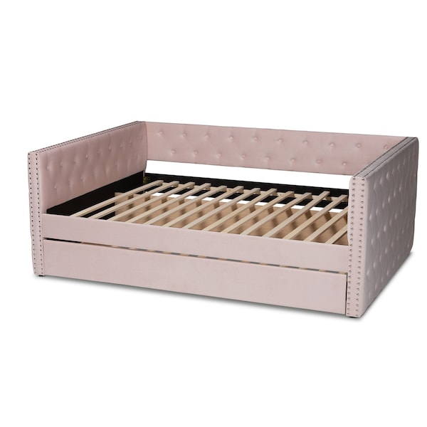 Baxton Studio Larkin Modern and Contemporary Pink Velvet Fabric Queen Size Daybed with Trundle - 187-11465-ZORO