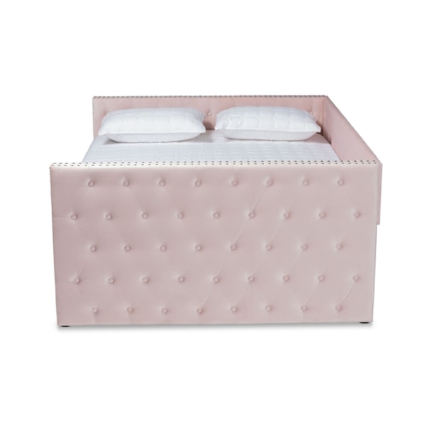 Baxton Studio Larkin Modern and Contemporary Pink Velvet Fabric Queen Size Daybed with Trundle - 187-11465-ZORO
