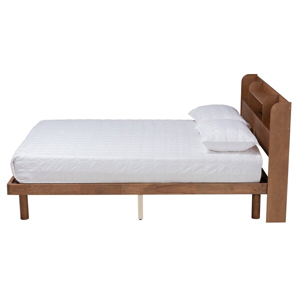 Baxton Studio Harper MidCentury  Walnut Brown Finished Wood Queen Size Platform Bed with Charging Station - 218-11886-ZORO