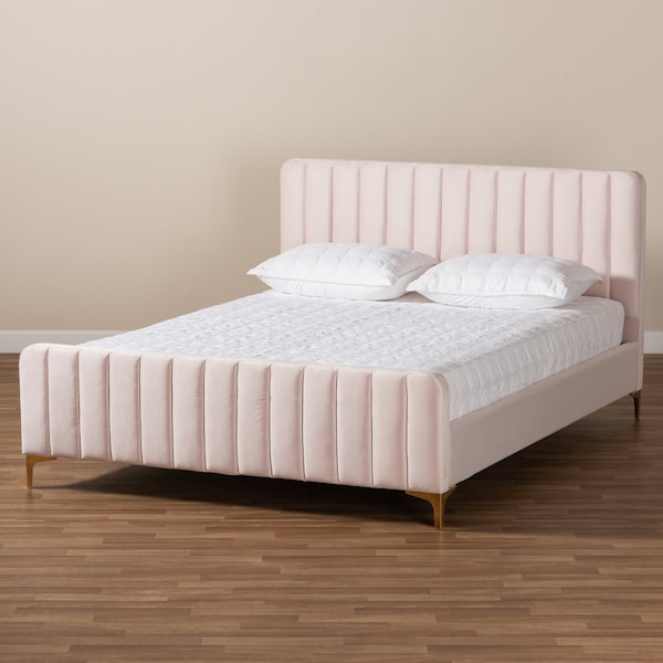 Baxton Studio Nami Modern Glam and Luxe Light Pink Velvet Fabric and Gold Finished King Size Platform Bed - 174-11186-ZORO