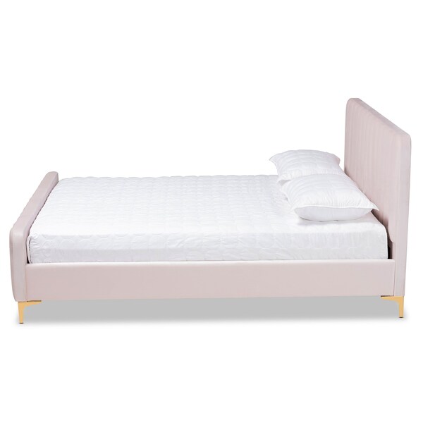Baxton Studio Nami Modern Glam and Luxe Light Pink Velvet Fabric and Gold Finished King Size Platform Bed - 174-11186-ZORO