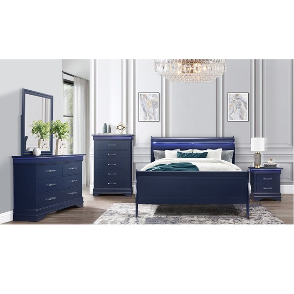 Global Furniture Usa Traditional Glam Rich Blue W /LED Charlie Blue Full Bed Group With Led - 2779