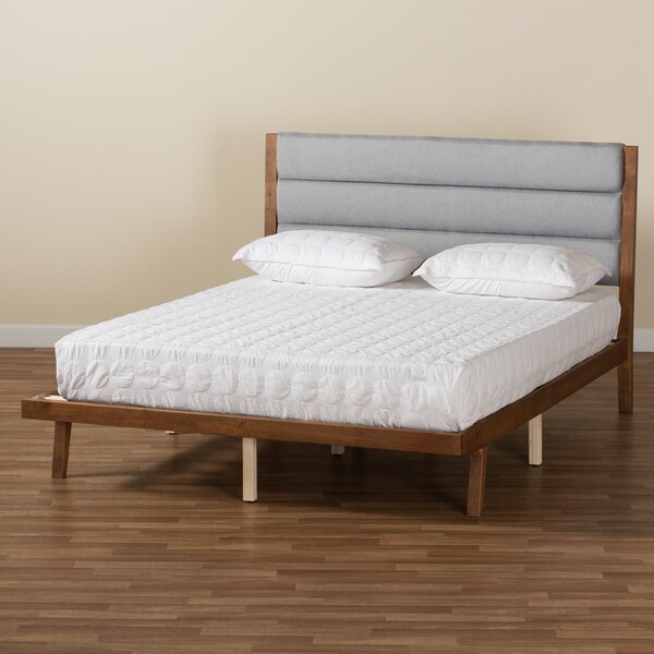 Baxton Studio Jarlan ModernGrey Fabric Upholstered and Walnut Brown Finished Wood Platform Bed-Full - 197-11579-ZORO