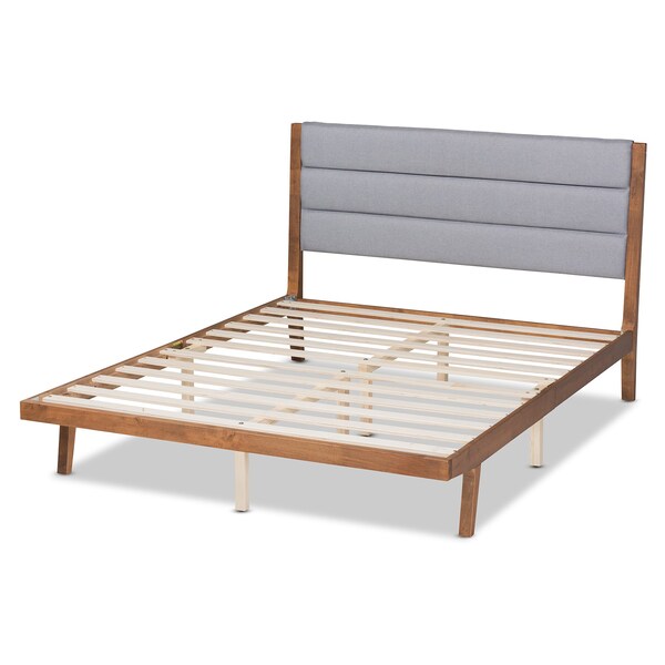 Baxton Studio Jarlan ModernGrey Fabric Upholstered and Walnut Brown Finished Wood Platform Bed-Full - 197-11579-ZORO