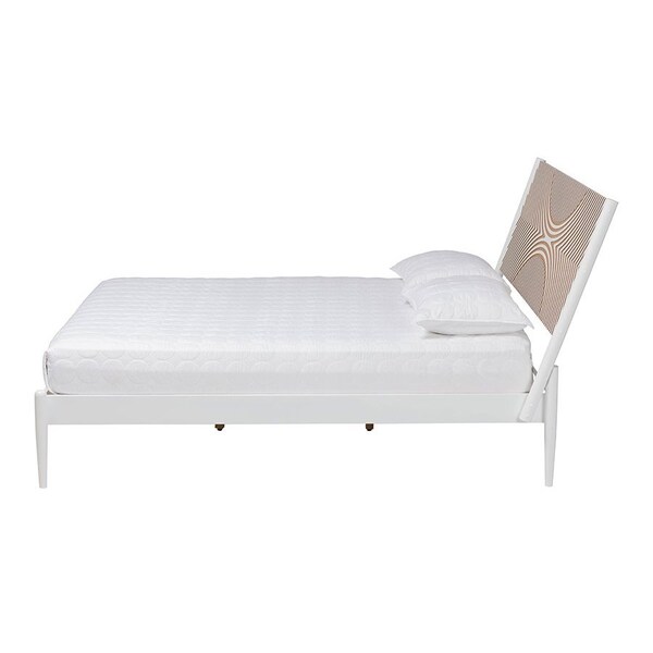 Baxton Studio Louetta Coastal White Queen Size Platform Bed with Carved Contrasting Headboard - 246-13621-ZORO
