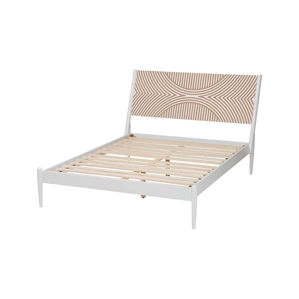 Baxton Studio Louetta Coastal White Queen Size Platform Bed with Carved Contrasting Headboard - 246-13621-ZORO