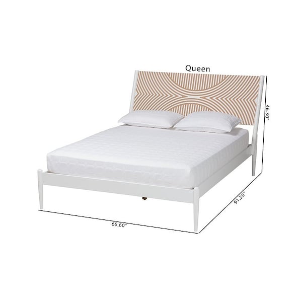 Baxton Studio Louetta Coastal White Queen Size Platform Bed with Carved Contrasting Headboard - 246-13621-ZORO