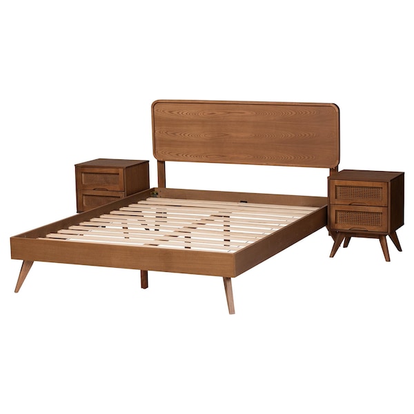 Baxton Studio Demeter Mid-Century Modern Walnut Brown Finished Wood King Size 3-Piece Bedroom Set - 242-9409-9430-11298-11298-ZORO