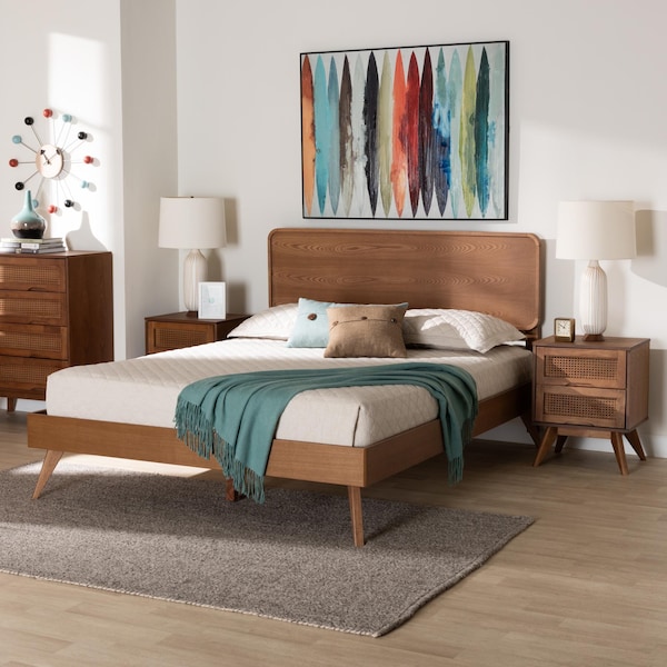Baxton Studio Demeter Mid-Century Modern Walnut Brown Finished Wood King Size 3-Piece Bedroom Set - 242-9409-9430-11298-11298-ZORO