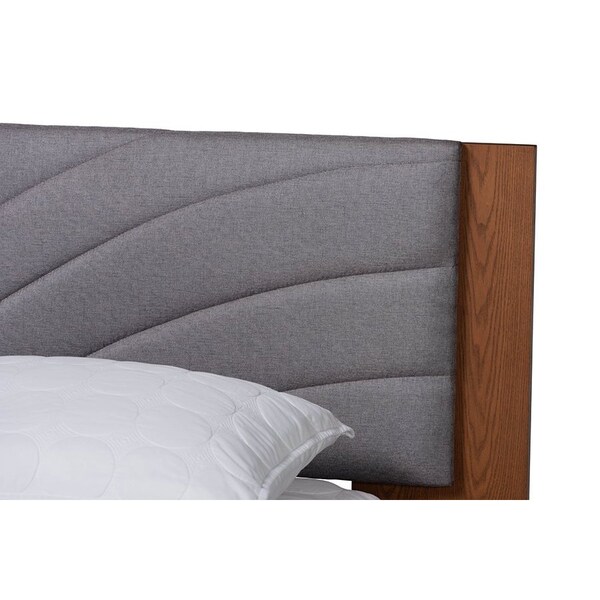 Baxton Studio Hemera Mid-Century Modern Grey Fabric and Wood Queen Size Platform Bed With Floating Side Table - 246-13548-ZORO
