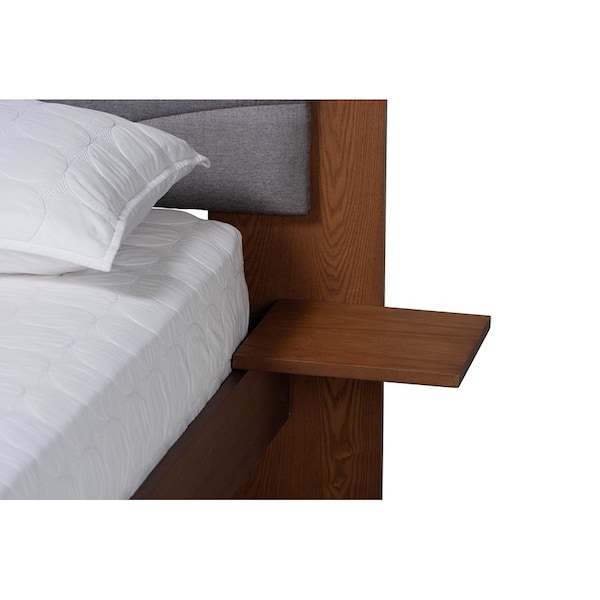 Baxton Studio Hemera Mid-Century Modern Grey Fabric and Wood Queen Size Platform Bed With Floating Side Table - 246-13548-ZORO