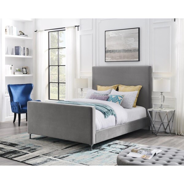 Posh Living 90.2 x 67.3 x 65 in. Velvet Bed, Grey - BD33-02GSQ-UE