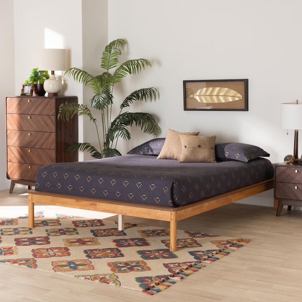 Baxton Studio Efren Mid-Century Modern Honey Oak Finished Wood King Size Bed Frame - 236-12786-ZORO
