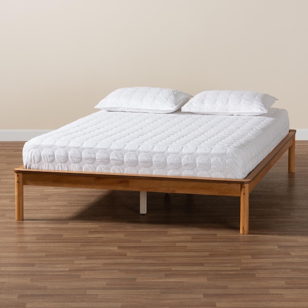 Baxton Studio Efren Mid-Century Modern Honey Oak Finished Wood King Size Bed Frame - 236-12786-ZORO