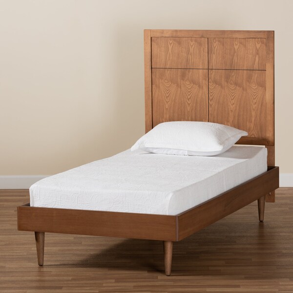 Baxton Studio Rin Mid-Century Modern Walnut Brown Finished Wood Twin Size Platform Bed - 186-11138-11158-ZORO