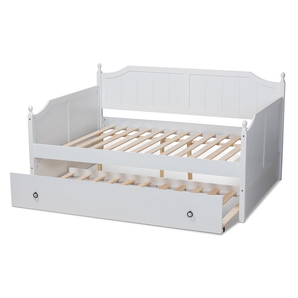 Baxton Studio Millie Cottage Farmhouse White Finished Wood Full Size Daybed with Trundle - 179-11169-ZORO