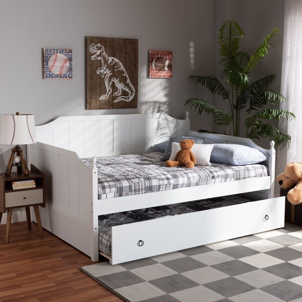 Baxton Studio Millie Cottage Farmhouse White Finished Wood Full Size Daybed with Trundle - 179-11169-ZORO