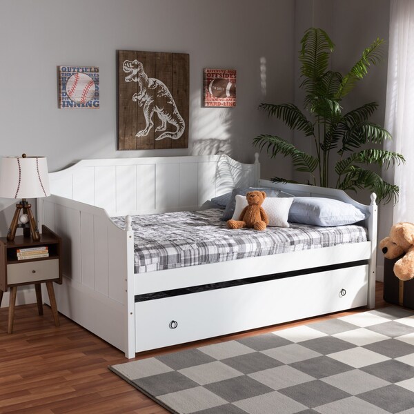 Baxton Studio Millie Cottage Farmhouse White Finished Wood Full Size Daybed with Trundle - 179-11169-ZORO