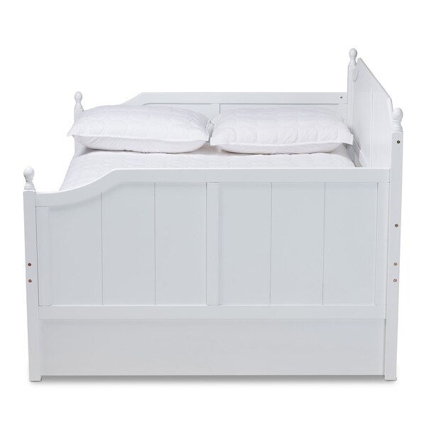 Baxton Studio Millie Cottage Farmhouse White Finished Wood Full Size Daybed with Trundle - 179-11169-ZORO