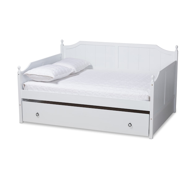 Baxton Studio Millie Cottage Farmhouse White Finished Wood Full Size Daybed with Trundle - 179-11169-ZORO