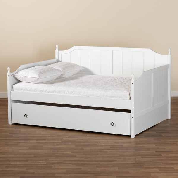 Baxton Studio Millie Cottage Farmhouse White Finished Wood Full Size Daybed with Trundle - 179-11169-ZORO