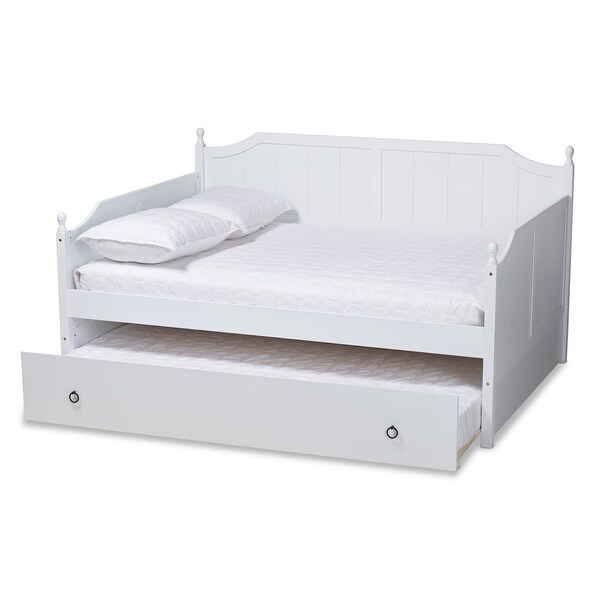 Baxton Studio Millie Cottage Farmhouse White Finished Wood Full Size Daybed with Trundle - 179-11169-ZORO