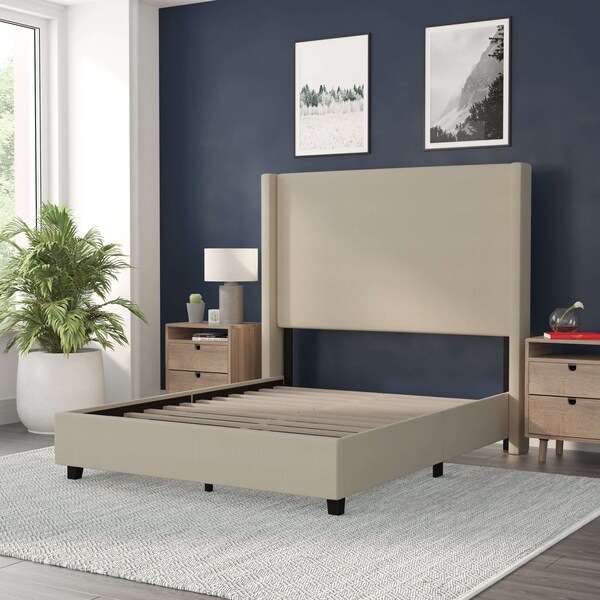 Flash Furniture Beige Full Platform Bed with Tufted Headboard - YK-1077-BEIGE-F-GG