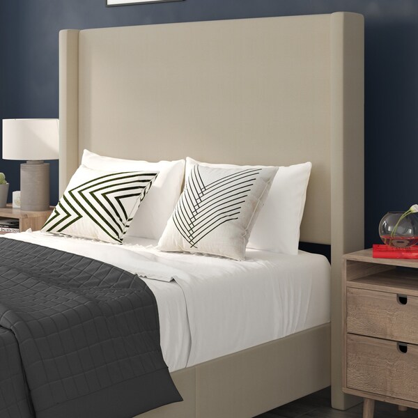 Flash Furniture Beige Full Platform Bed with Tufted Headboard - YK-1077-BEIGE-F-GG
