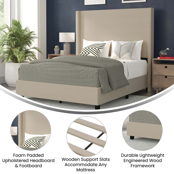 Flash Furniture Beige Full Platform Bed with Tufted Headboard - YK-1077-BEIGE-F-GG