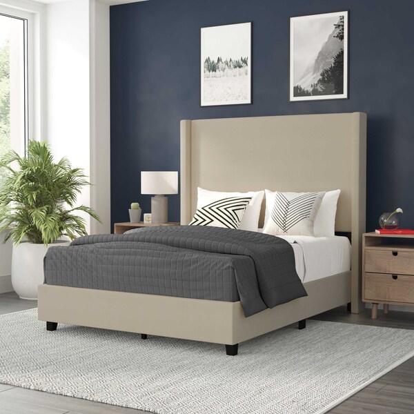 Flash Furniture Beige Full Platform Bed with Tufted Headboard - YK-1077-BEIGE-F-GG