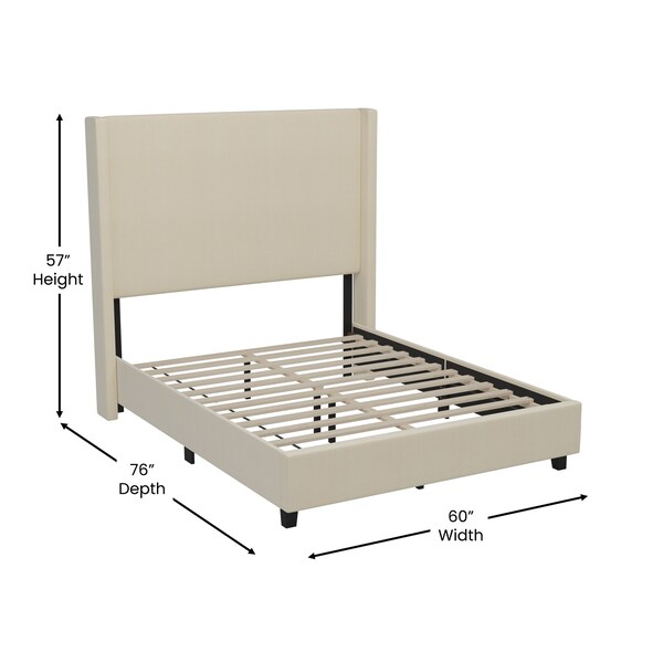Flash Furniture Beige Full Platform Bed with Tufted Headboard - YK-1077-BEIGE-F-GG