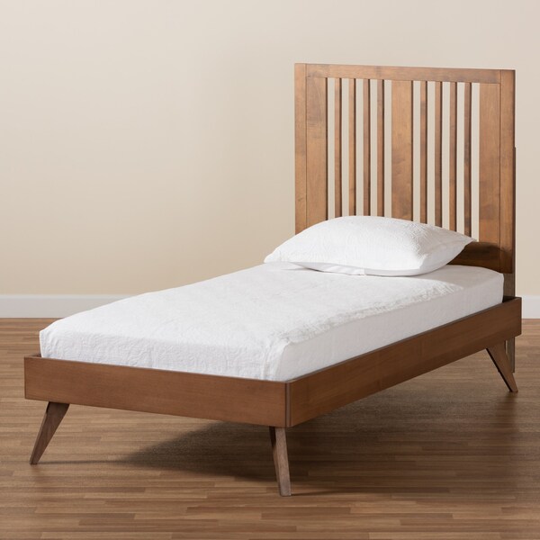 Baxton Studio Takeo Mid-Century Modern Transitional Ash Walnut Finished Wood Twin Size Platform Bed - 180-11150-11159-ZORO