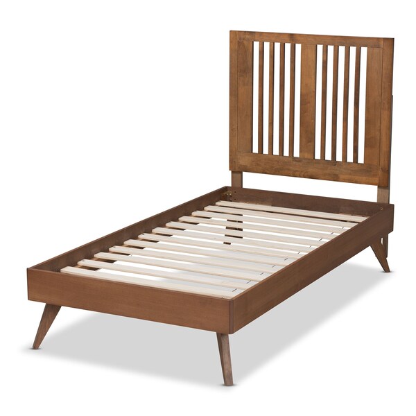 Baxton Studio Takeo Mid-Century Modern Transitional Ash Walnut Finished Wood Twin Size Platform Bed - 180-11150-11159-ZORO