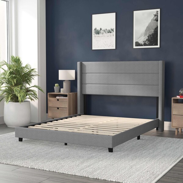 Flash Furniture Gray Queen Platform Bed with Headboard - YK-1078-GY-Q-GG
