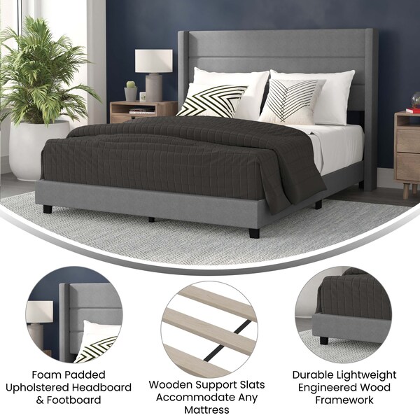 Flash Furniture Gray Queen Platform Bed with Headboard - YK-1078-GY-Q-GG