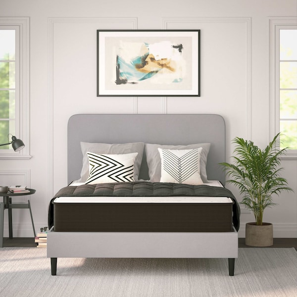 Flash Furniture Dream 10 in Hybrid Mattress, Queen Size High Density Foam and Pocket Spring Mattress in a Box, White/Black - DR-E230P-R-Q-10-GY-GG