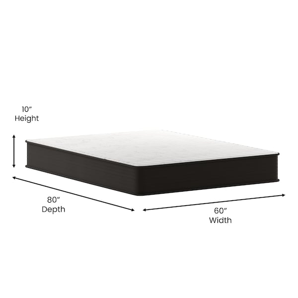 Flash Furniture Dream 10 in Hybrid Mattress, Queen Size High Density Foam and Pocket Spring Mattress in a Box, White/Black - DR-E230P-R-Q-10-GY-GG