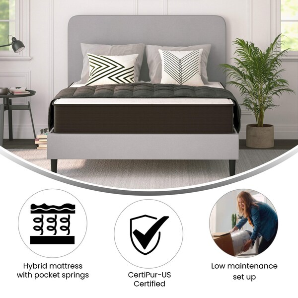 Flash Furniture Dream 10 in Hybrid Mattress, Queen Size High Density Foam and Pocket Spring Mattress in a Box, White/Black - DR-E230P-R-Q-10-GY-GG