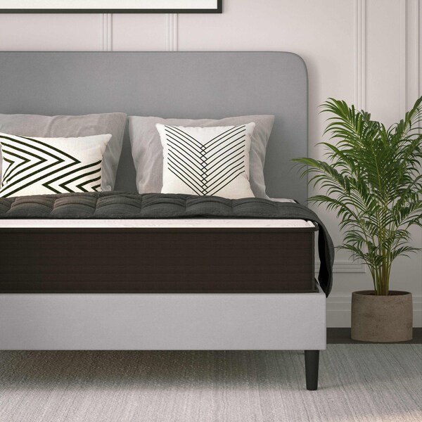Flash Furniture Dream 10 in Hybrid Mattress, Queen Size High Density Foam and Pocket Spring Mattress in a Box, White/Black - DR-E230P-R-Q-10-GY-GG