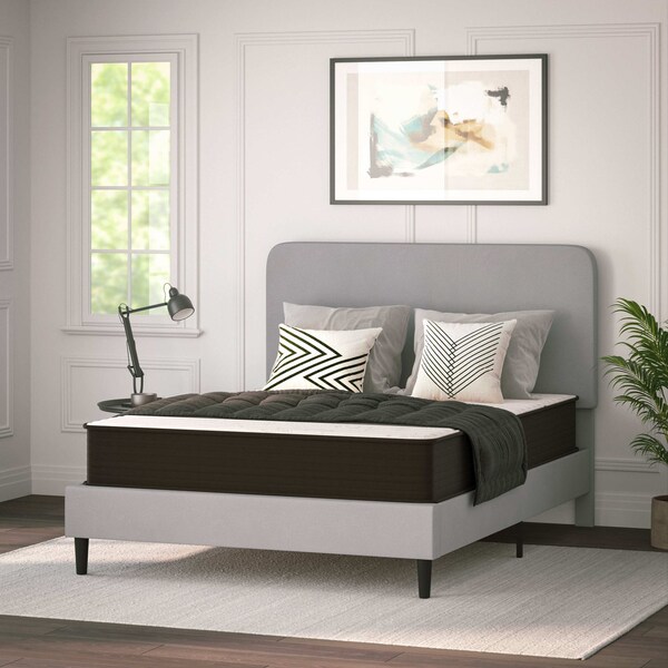Flash Furniture Dream 10 in Hybrid Mattress, Queen Size High Density Foam and Pocket Spring Mattress in a Box, White/Black - DR-E230P-R-Q-10-GY-GG