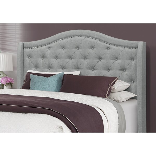 Monarch Specialties Bed, Queen Size, Platform, Bedroom, Frame, Upholstered, Velvet, Wood Legs, Grey, Chrome, Traditional - I 5966Q