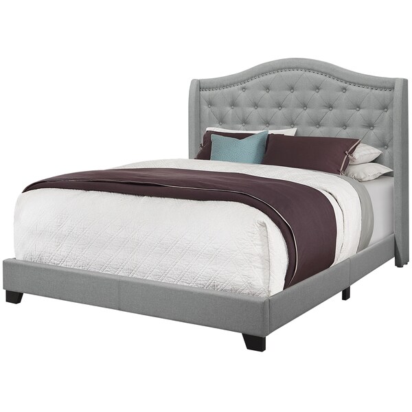 Monarch Specialties Bed, Queen Size, Platform, Bedroom, Frame, Upholstered, Velvet, Wood Legs, Grey, Chrome, Traditional - I 5966Q