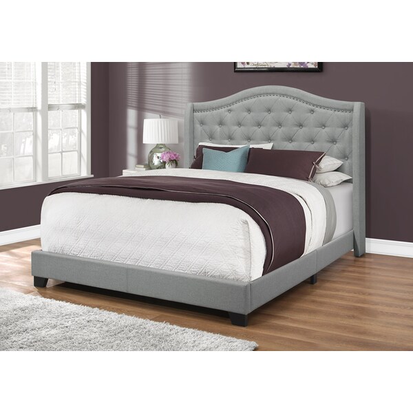 Monarch Specialties Bed, Queen Size, Platform, Bedroom, Frame, Upholstered, Velvet, Wood Legs, Grey, Chrome, Traditional - I 5966Q