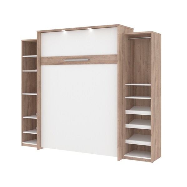Bestar Cielo 105W Queen Murphy Bed with 2 Narrow Shelving Units (104W), Rustic Brown & White - 80886-000009